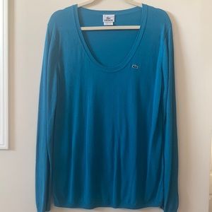 Lacoste, Sz 44, teal scoop neck sweater
